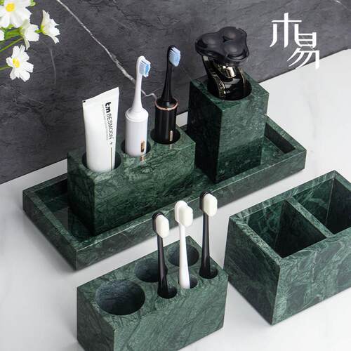 天然大理石双孔牙刷架洗漱台置物牙刷架北欧洗手间电动牙刷收纳层