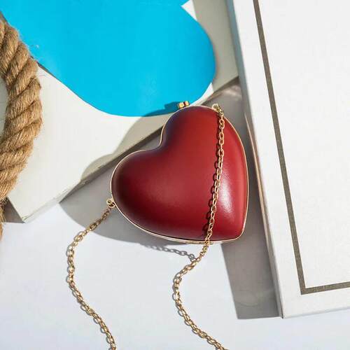 Fashion Women Red Heart Shaped Purse Ladies Luxury Evening C