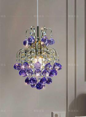 意式床头吊灯长线卧室灯轻奢高级感个性紫色水晶球客厅背景玄关