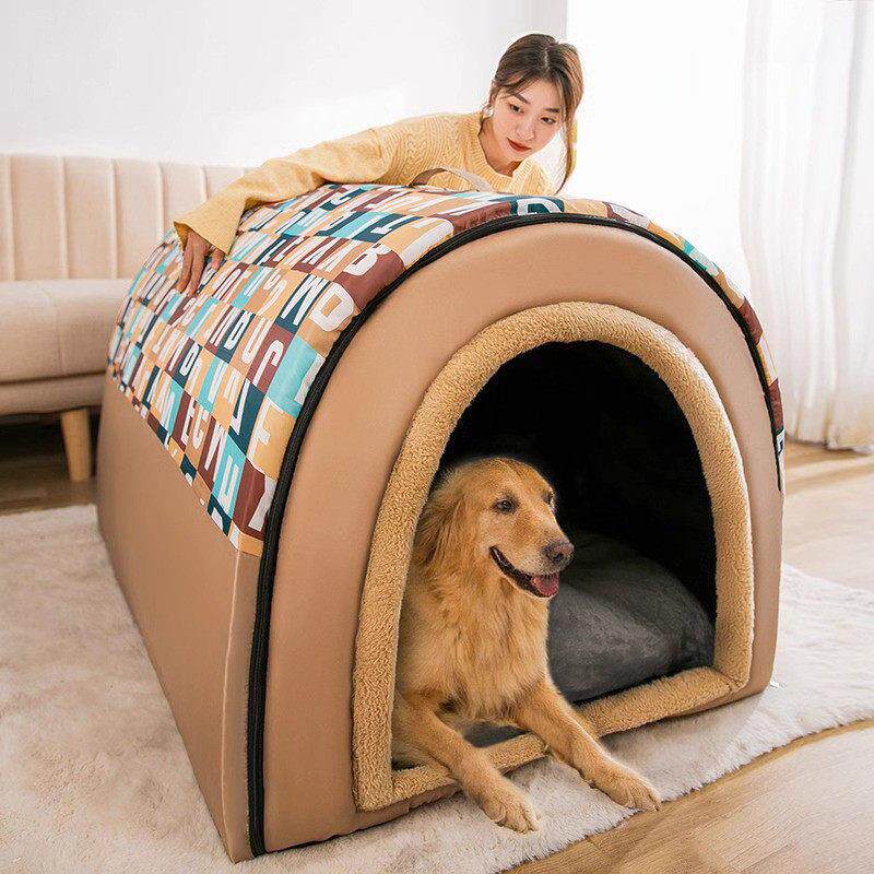 狗窝冬季保暖大型犬睡垫超大狗屋房子封闭式冬天金毛宠物四季室外
