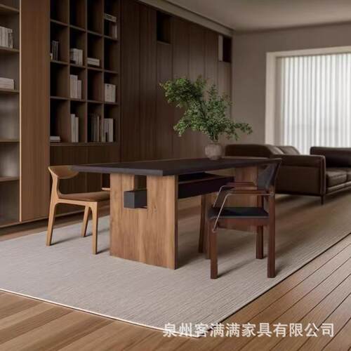 中古实木家用餐桌侘寂风长方形北欧简约桌子设计师民宿工作台饭桌
