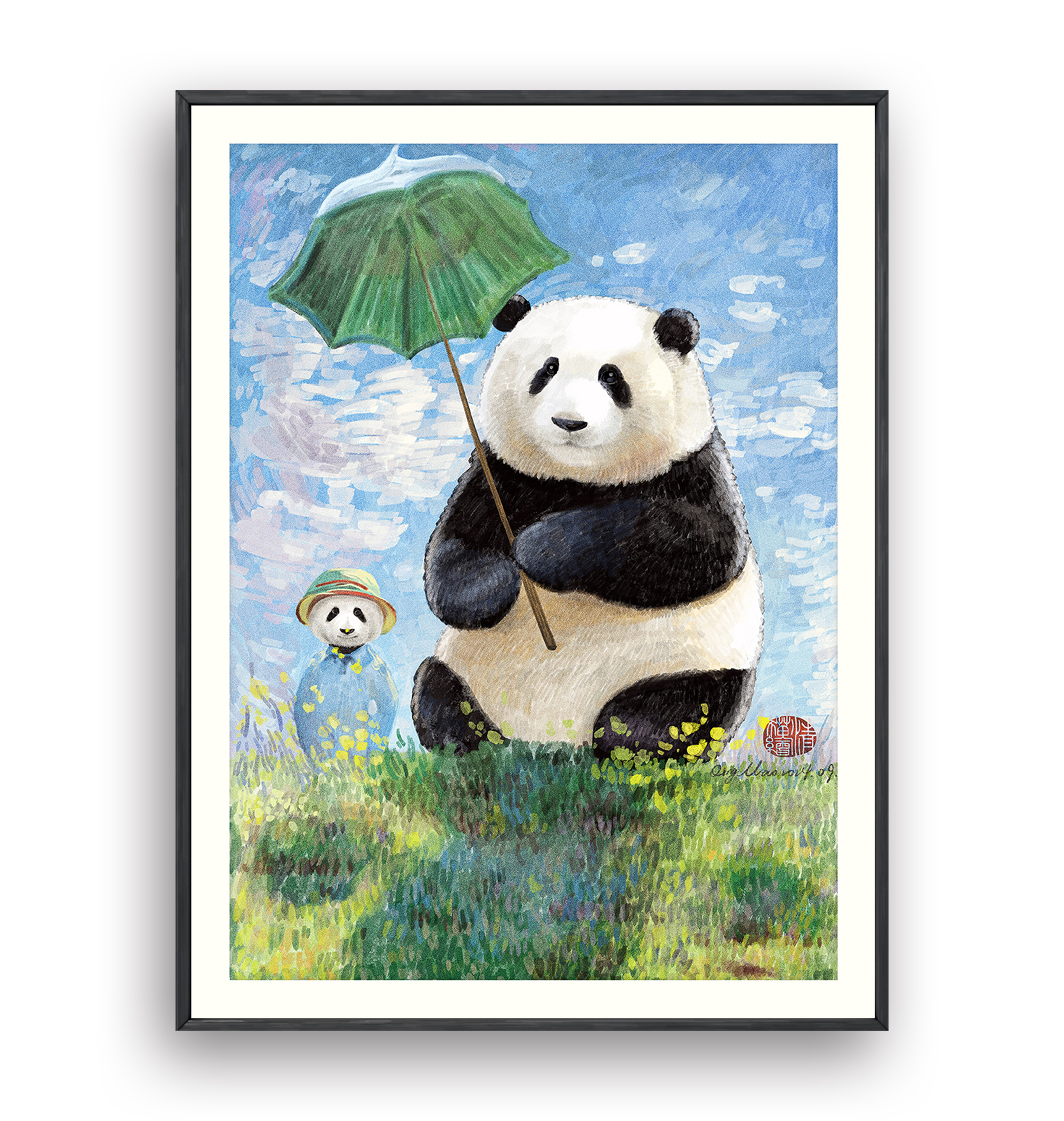 【限时漏捡】新锐国潮艺术家 清猫绘《熊猫伞下憩》限量版画,家居饰品,版画,淘宝优惠券,粉丝福利购,淘宝优惠卷