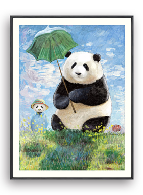 【限时漏捡】新锐国潮艺术家 清猫绘《熊猫伞下憩》限量版画