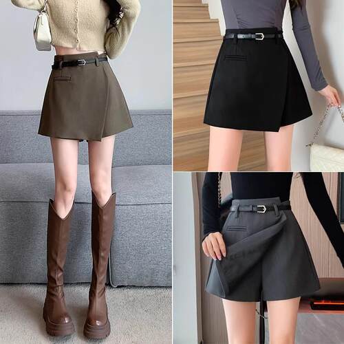 Womens Asymmetrical Hem Skirt Pants Set Multifunctional