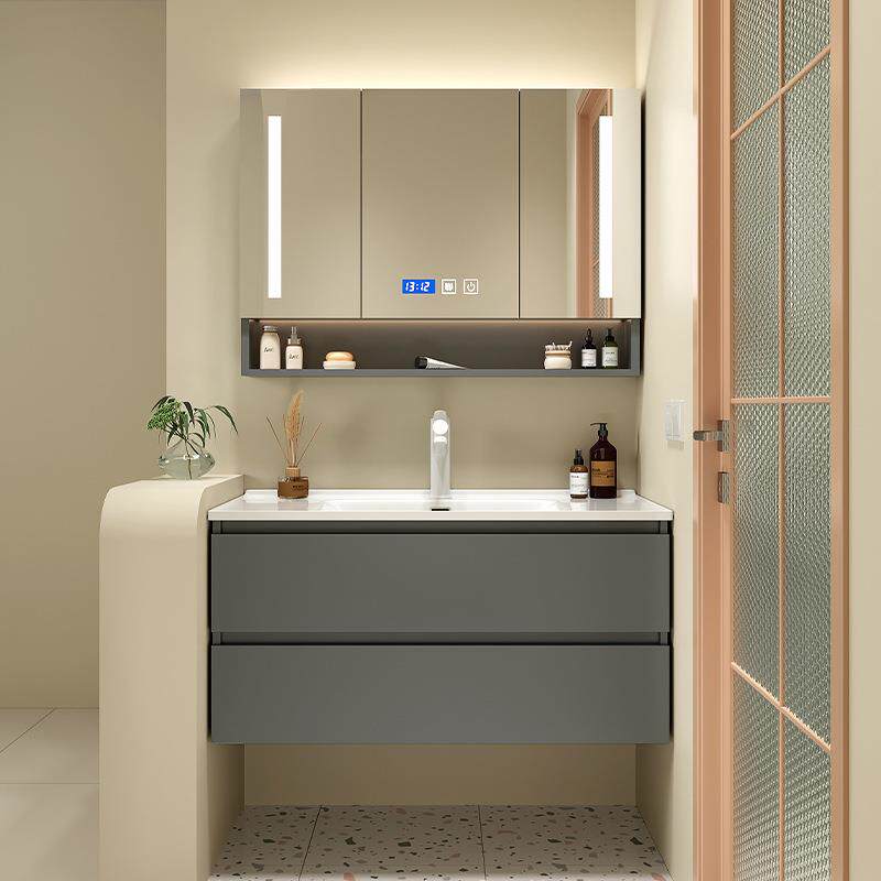 浴室柜65/75/85/95/105公分洗脸洗手台盆柜陶瓷一体盆原木色新品