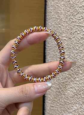 水波纹天珠玛瑙镶嵌铜片单圈手串文玩时尚饰品佛珠手链简约百搭