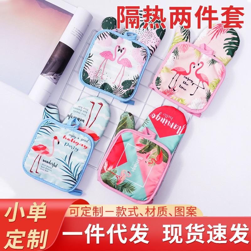 跨境微波炉手套加厚隔热两件套隔热垫防烫防热烤箱手套厨房烘焙