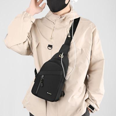 胸包男款男士运动休闲胸前包帆布单肩小背包牛津布黑色斜挎包男