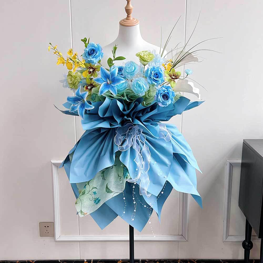 蓝色服装仿真花开业花篮diy材料包商场店铺开业装饰假花摆件