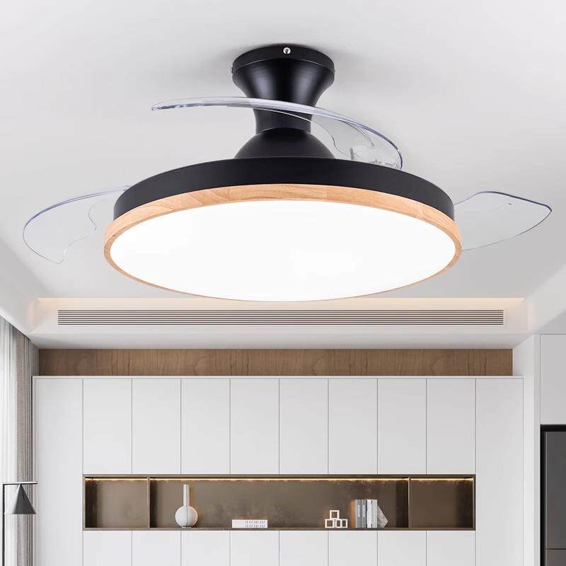 风扇灯原木复古吸顶客厅餐厅家用电风扇灯超薄卧室一体隐形吊扇灯