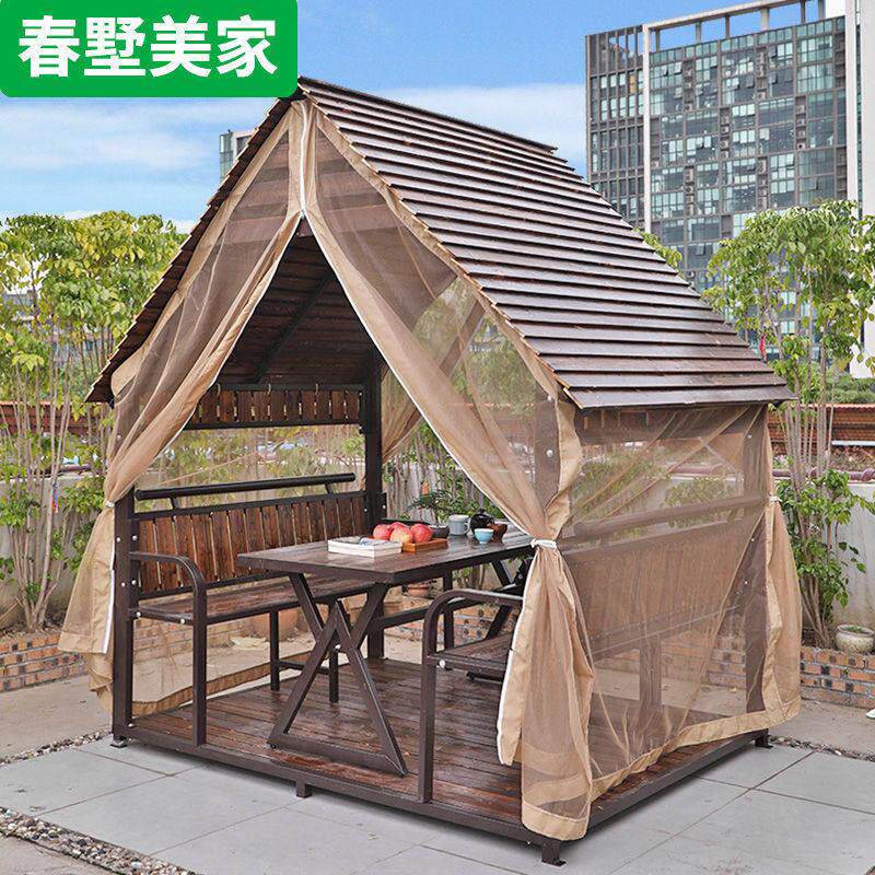 户外庭院花园防腐木凉亭户外别墅遮阳室外铁艺移动组装实木小木屋