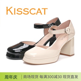 kisscat接吻猫2024夏法式(夏法式)防水台高跟，玛丽珍厚底女单鞋ka43354-81