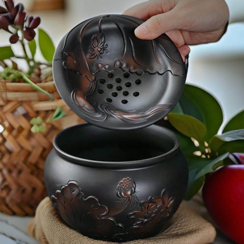 紫陶桌面茶渣缸紫砂水盂茶洗废水缸收纳垃圾桶干 干湿分离带过滤