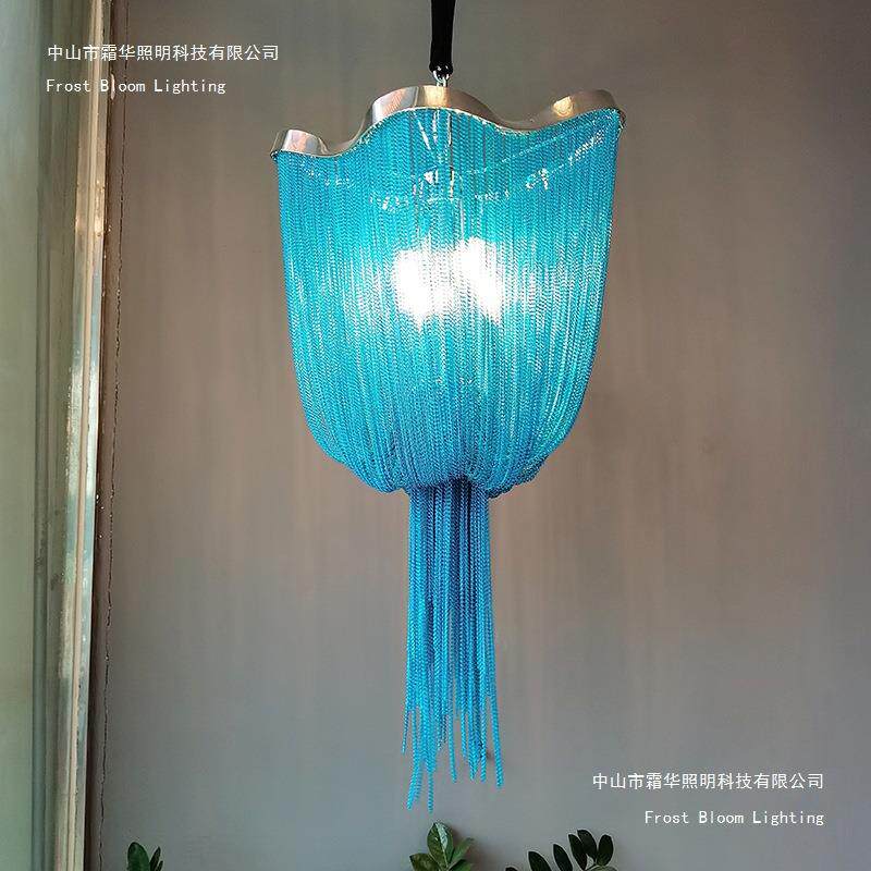 意大利轻奢吊灯餐厅吧台蓝色流苏灯设计师艺术书房过道玄关卧室灯