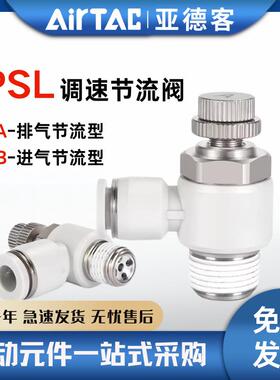 亚德客气动节流阀气缸可调节调速接头PSL4/6/8/10-M5/01/02/03A-B
