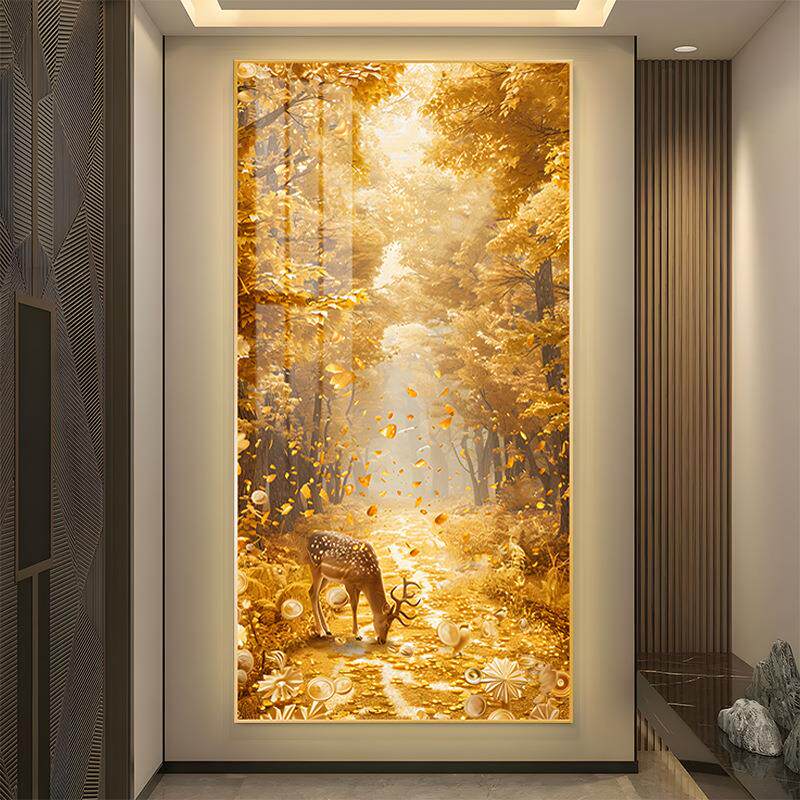 新款直销黄金大道发财树入户玄关装饰画2024新款客厅走廊过道挂画