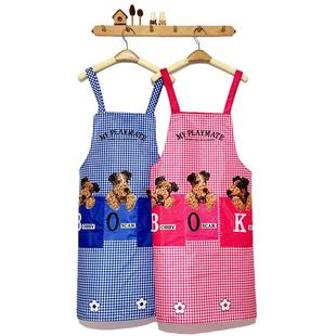 桃皮绒三只小狗双肩背带围裙厨房防油污家务保洁围腰卡通厨房围裙