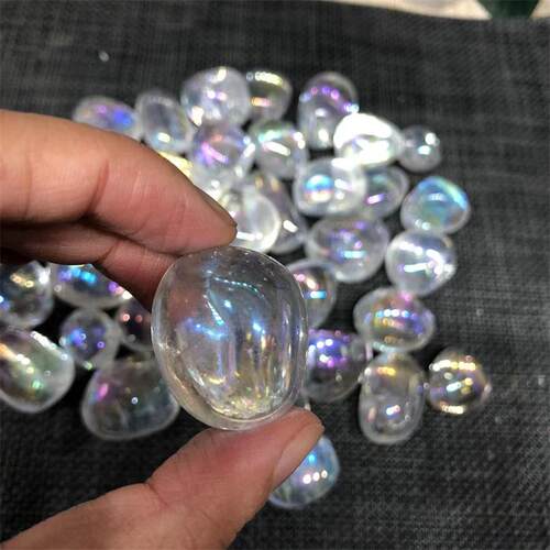 天然水晶滚石白水晶电镀彩色碎石大颗粒鱼缸装饰欧美跨境直供