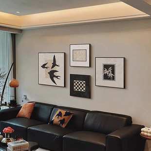 侘寂中古风客厅装饰画复古抽象黑白艺术组合画美式沙发背景墙挂画