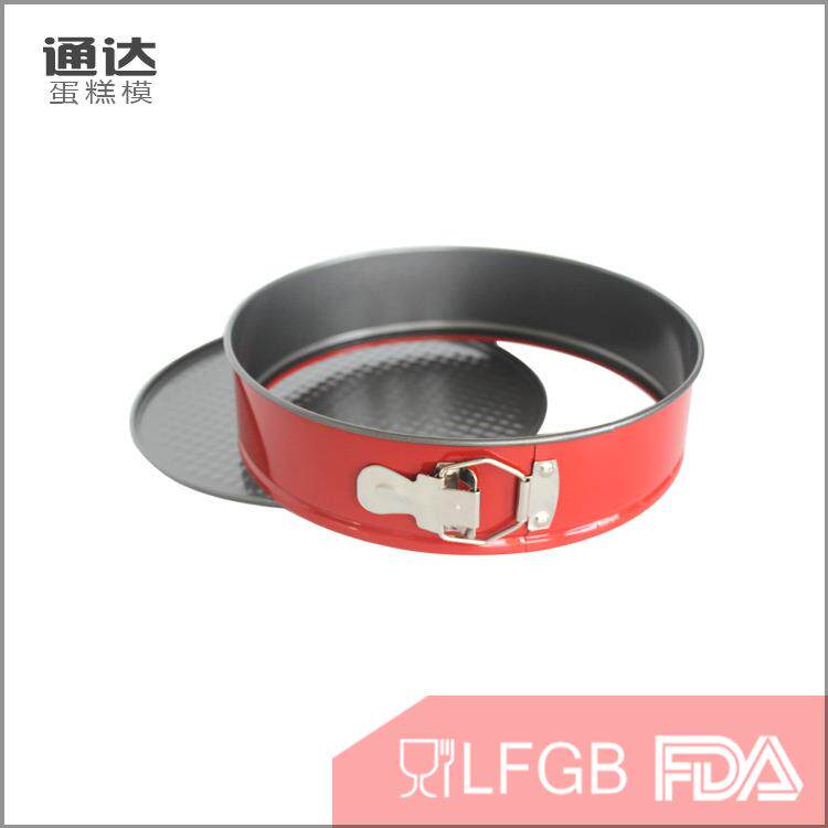 新款直销大红色彩色方圆心三件套不粘活底带扣蛋糕模具烘培工具