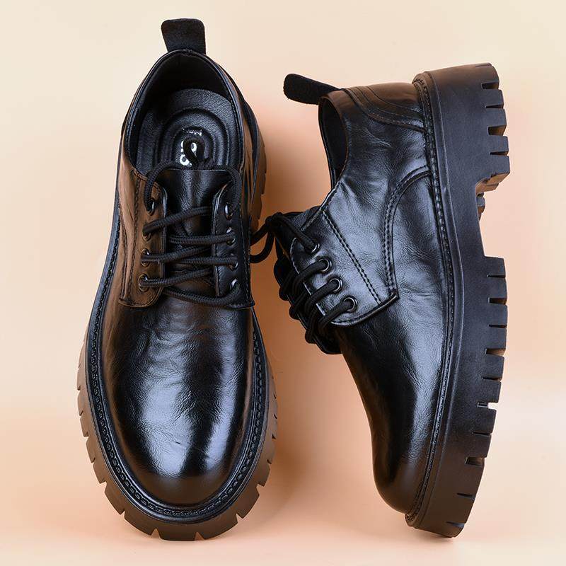 正品圆头德比鞋男高级感宽厚底生增高青年学面试休脚港风宽闲头皮