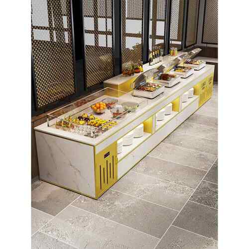 餐厅单位食堂快餐保温台双面自助餐商用冷藏取餐台布菲台菜品摆台