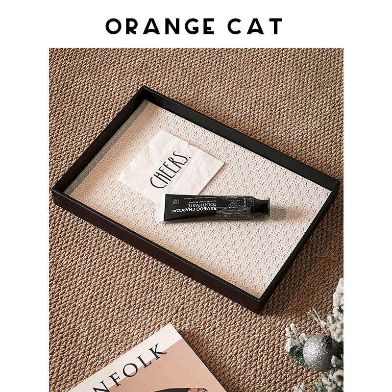 ORANGE CAT高级感拼色编织托 托盘长方形桌面收纳盒首饰化妆品收