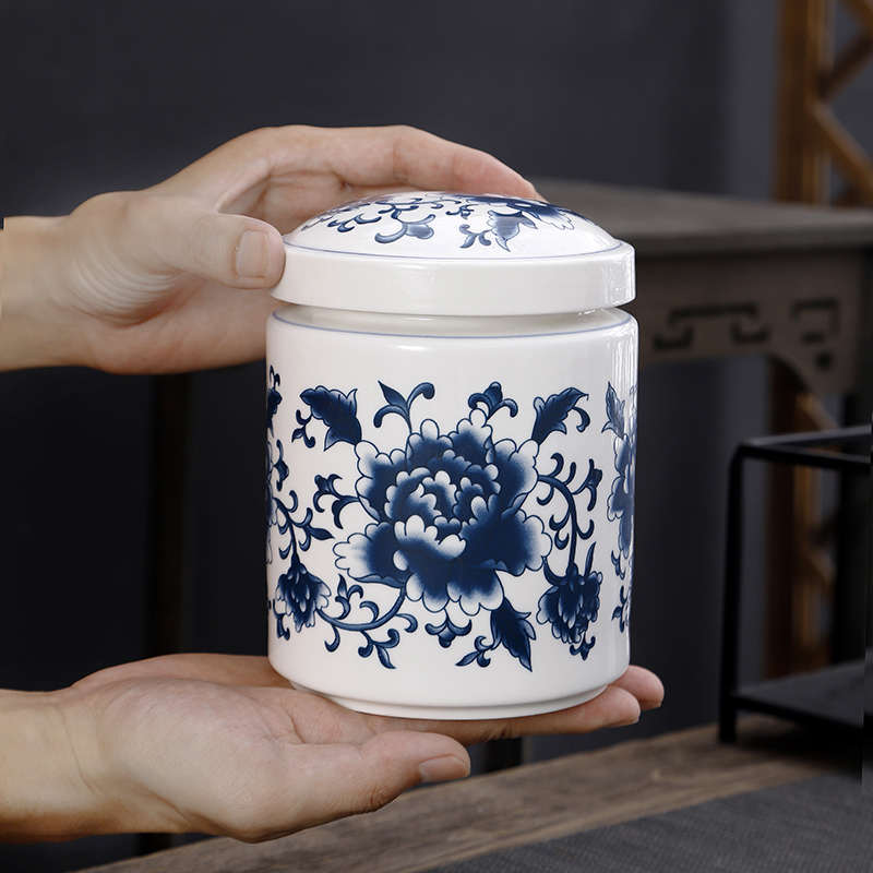 青花瓷茶叶盒家用陶瓷茶叶罐大号普洱红茶绿茶毛尖通用密封储存罐