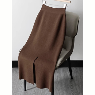 秋冬感高腰直筒针织半身裙女小个子a字冬季 气质开叉包臀长裙