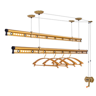 tuf4阳台手摇升降晾衣架双杆式 加筋加厚室内晾衣杆自动凉衣服架