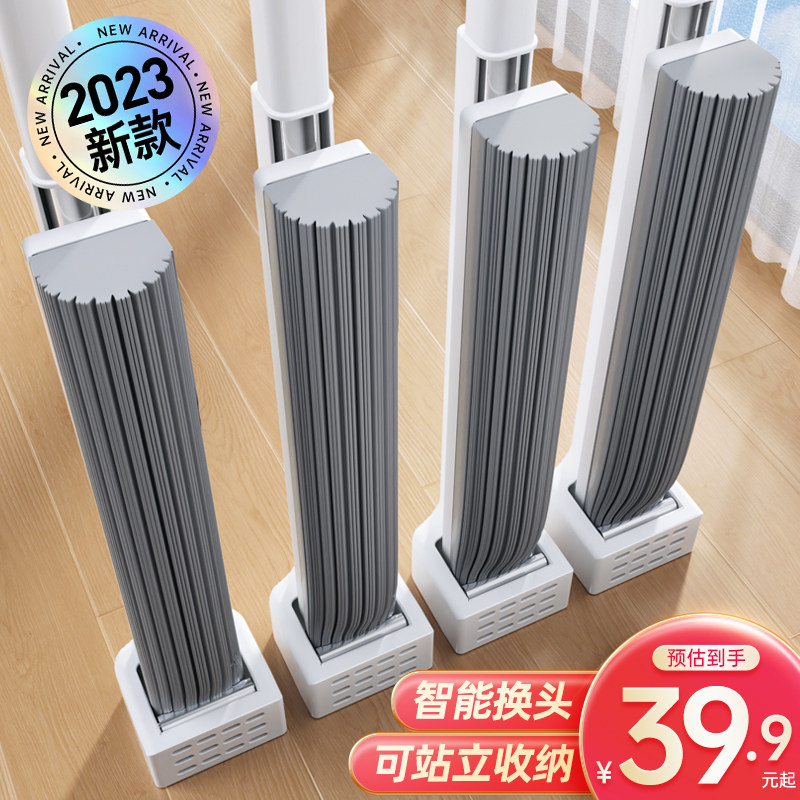 53n海绵拖把吸水家用一拖净拖布棉2024新款免手洗胶滚轮式卫生间