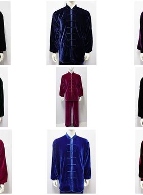 金丝绒太极服/练功服/表演服/武术服 深蓝色