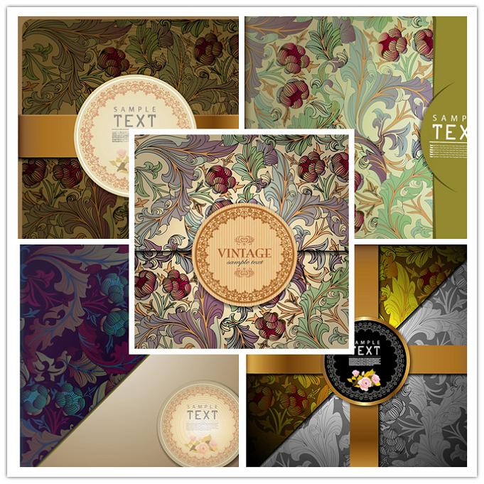 矢量设计素材 复古花卉花纹纹饰图案封面背景模版 EPS格式文件 6P