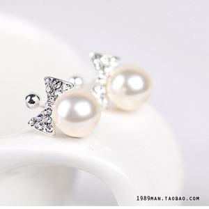 韩版儿童可爱蝴蝶结珍珠无耳洞耳环U形无洞无痛U夹耳夹时尚耳饰