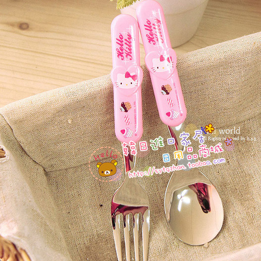韩国进口 Hello Kitty 宝宝餐具套装 儿童不锈钢 勺子叉子 乐扣