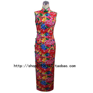 红影旗袍 定制 牡丹花旗袍 结婚 婚礼敬酒旗袍 复古 长款