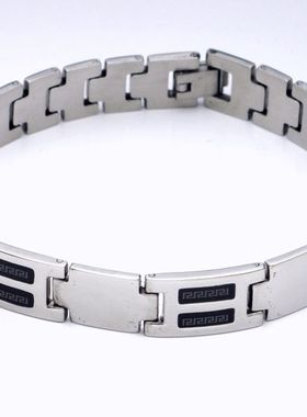 滴黑油双长城纹男士钛钢手链/不掉色不锈钢(带磁)手链[1723]