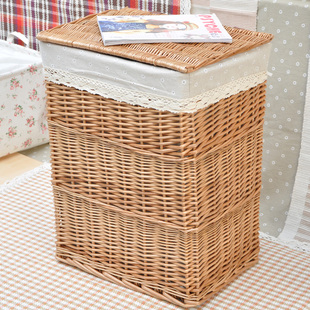 藤编脏衣篮 藤制脏衣服收纳筐篮子柳编收纳框 藤筐带盖洗衣篓大号