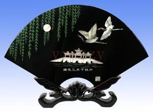中国扬州土特产手工定制装饰画礼品平磨螺钿扇形烟花三月台屏