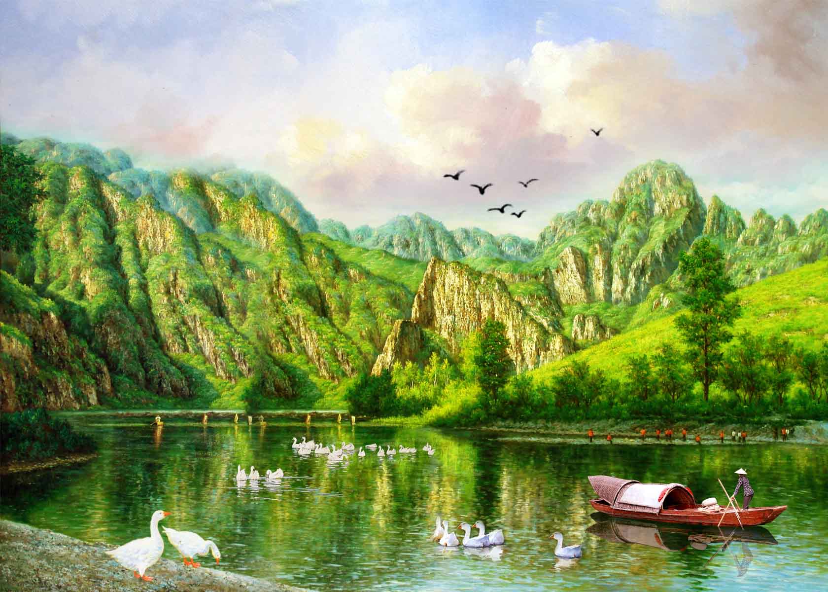 197素材油画装饰画墙画壁画挂画424油画风景 青山绿水 ps海报印制