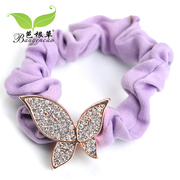 Bagen grass hair accessories Korean version-encrusted Butterfly high elastic band rope string cloth fabric flower ring headdress