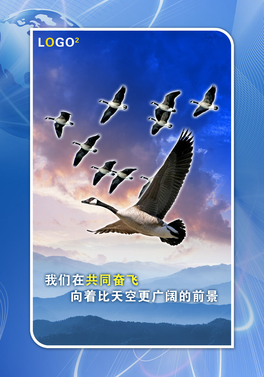 海报印制361团队展板素材8大雁团队共同奋飞精神psd