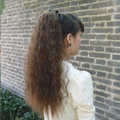 仿真发长微卷假发马尾女绑式 蓬松玉米须烟花烫长卷玉米烫马尾发片