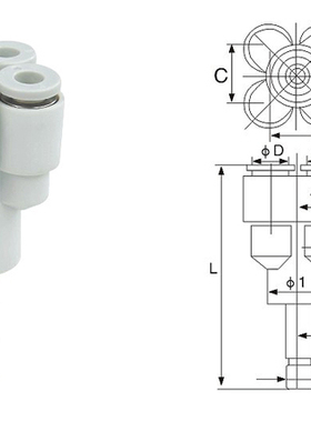 SMC型铜管五通插接头 KB2XD/KQ2XD04-04/04-06/06-06/06-08