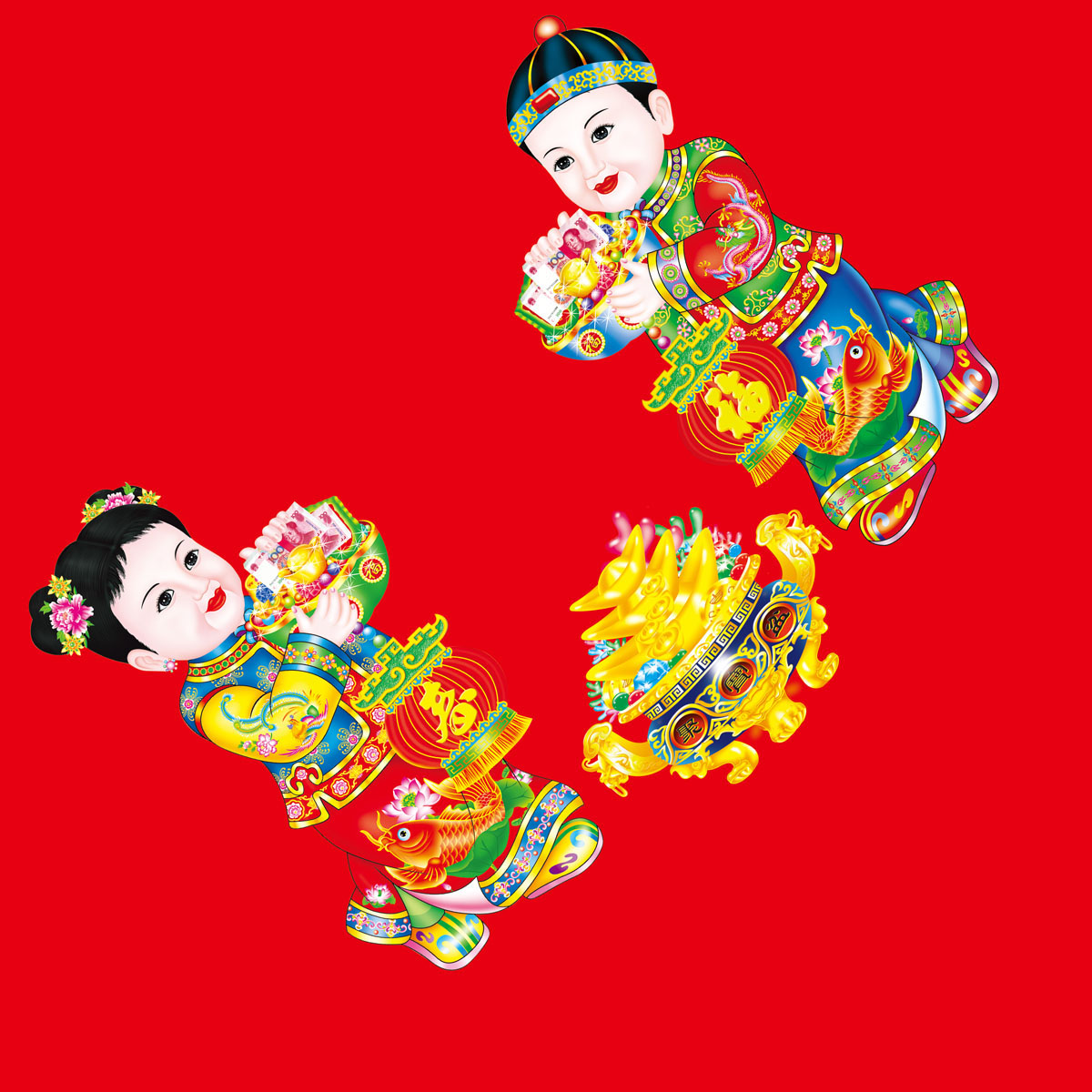 628海报印制海报展板素材901金童玉女年画