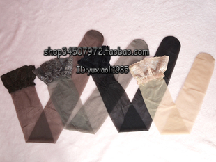 过膝大码 高筒袜 硅胶蕾丝防滑油亮15D超薄隐形脚尖透明长筒袜 特价