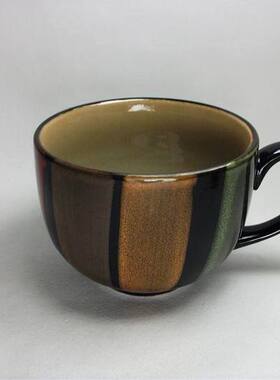 宜兴紫砂彩陶大茶杯 大O杯 彩条纹绿色杯 适用于微波炉加热咖啡等