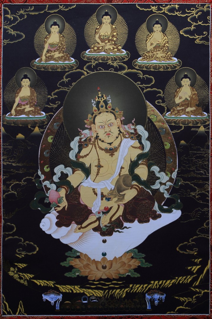 西藏唐卡画黄财神b款  仿手绘矿物颜料装饰画卷轴画藏式手工装裱