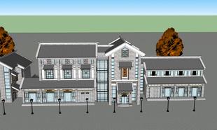 明清风格中式商业街建筑SU模型草图大师园林景观设计资料环艺组件