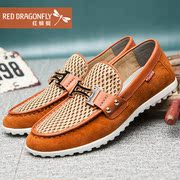 Red Dragonfly genuine leather men's shoes new Korean version of everyday and leisure fashion foot Scrubs breathable shoes